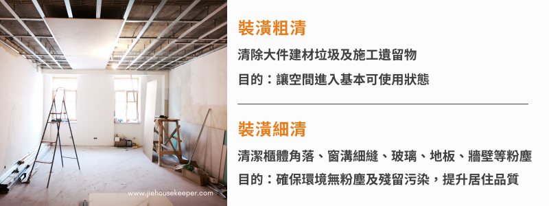 裝潢粗清、裝潢細清有什麼不同？